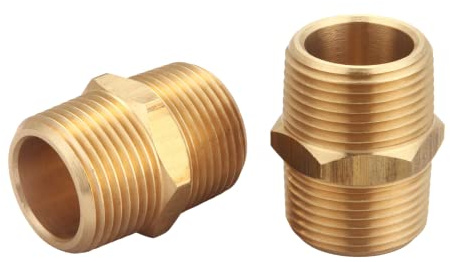 T TANYA HARDWARE 3/4 Inch NPT Brass Nipple Male Pipe Fitting Adapter, Hex Nipple, (3/4 inch x 3/4 inch NPT Male, 2 Piece), Straight Connector Pipe Fitting, Thread 1 OD to 1 OD
