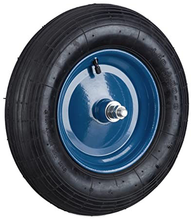 Relaxdays Ruota Carriola 4.80 4.00-8, da Gonfiare, Cerchione in Acciaio con ASSE Antiforatura Ruotino Carrello, Nero Blu