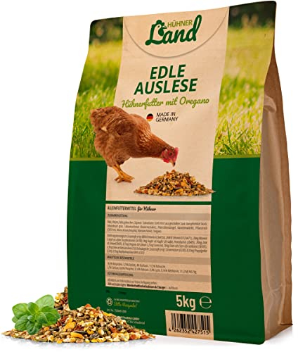 HÜHNER Land Hühnerfutter – Edle Auslese mit Oregano 5kg I Hühner Alleinfutter, OHNE GENTECHNIK & ZUSÄTZE, GVO frei, Ganzjahresmischung Körnerfutter für Hühner, Wachteln, Küken & Geflügel