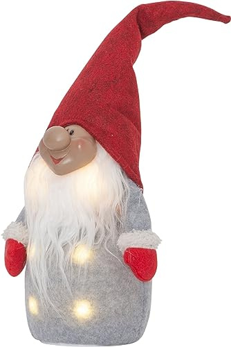 EGLO LED Weihnachtsdeko Leuchtfigur Wichtel aus | Stoff mit Kunststoffkörper in Grau, Weiß und Rot, batteriebetriebene LED Figur Weihnachten, warmweiß