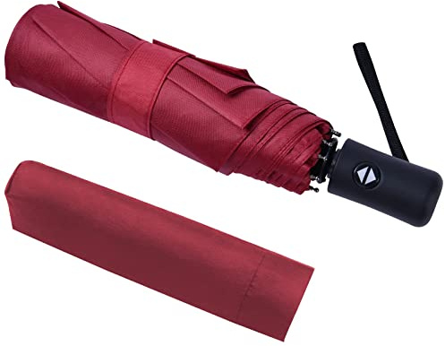 Vicloon Ombrello Pieghevole Automatico Donna, Ombrello Antivento Automatico per Uomo, Ombrello Pieghevole Antivento Compatto Resistente Leggero con 8 Stecche Rinforzate in Teflon, Rosso Vino