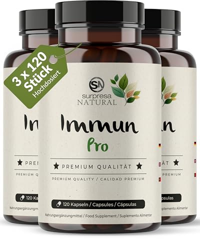 Surpresa Natural 12 in 1 Immun Pro I 3x 120 Kapseln I Multivitamin Booster hochdosiert I Vitamin A, B6, B9, B12, C, D, Eisen, Kupfer, Selen, L-Histidin, Astragalus & Zink I vegane Multivitamin Kapseln