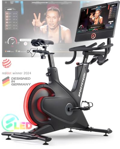 Vélo d'intérieur Smart sBike, écran tactile de 21,5 + LED| avec cours en direct et à la demande + expérience d'entraînement du corps entier | Vélo d'exercice Speedbike Sportstech Fitness Bike