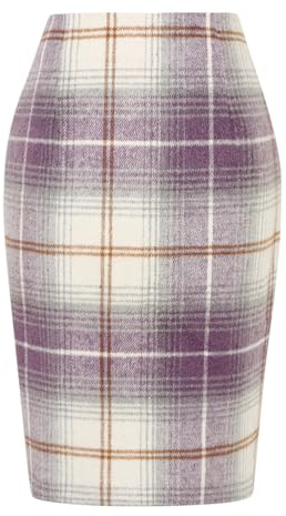 Kinghua Falda lápiz de lana a cuadros para mujer, para otoño e invierno, cintura alta, con abertura, longitud hasta la rodilla
