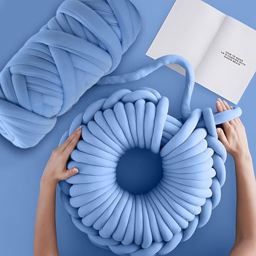 500g/20m Filati di Cotone Riempiti a Mano, Filo Tubolare Grosso Lavabile, Lavoro a Maglia a Braccio Filato, 2cm Rotondo Core Filato in Poliestere per DIY Divano Cuscino Letto Animali Domestici (blu)