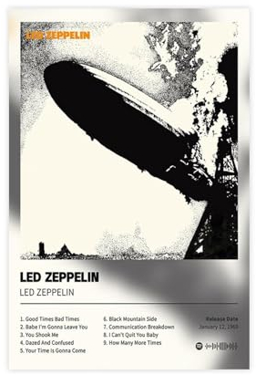 SPERKY Led Zeppelin – Musikalbum, Poster, Leinwand, Poster, Wandkunst, Dekor, Bild, Gemälde für Wohnzimmer, Schlafzimmer, Dekoration, ungerahmt, 30 x 45 cm