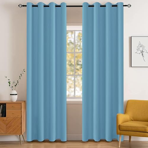 YSTELLAA Impermeabili Tende Oscuranti Per Interni 2 Pezzi, 140×260CM, Tende Termiche Isolanti Con Anelli, Moderne, Fonoassorbenti, Per Soggiorn, Camera Da Letto, Blu Chiaro