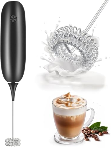 Milk Frother Handheld Whisk Battery Powered Drink Mixer, Milk Frother Foamer & Mini Drink Mixer Coffee Frother, Electric Portable for Latte, Cappuccino, Hot Chocolate-Black