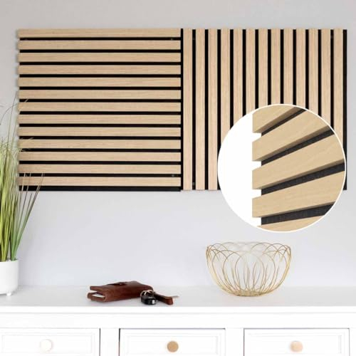 JELLE & JACOB Wandpaneele Akustikpaneele Holz Eiche Furnier 52x52 cm, 2er Set 3D Wandpaneele Holz Wandverkleidung, Akustikpaneel Deko hell Wohnzimmer, Garderobe, Akustik Wand Paneele