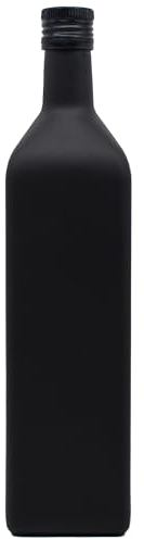 Ölflasche 1l zum Befüllen aus Glas schwarz-matt mit Deckel und Kunststoffausgießer - Etiketten 1000 ml