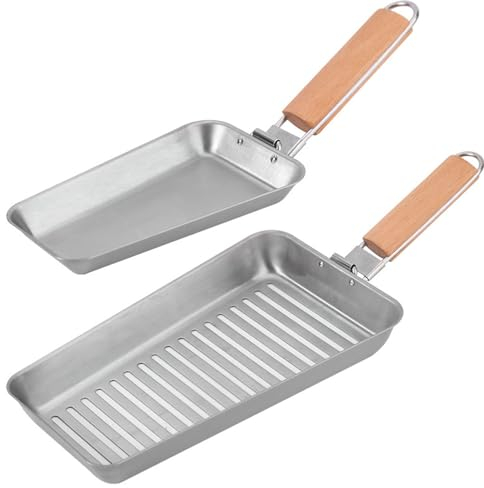 2 Stück Grillkorb Set,Edelstahl Grillschale mit Griff,BBQ Grill-Zubehör für Gemüse Fleisch Fisch