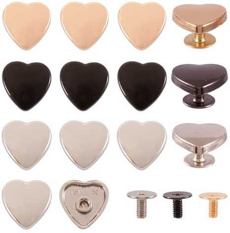 PH PandaHall PandaHall 15 Sets Schraubnieten Ledernieten Herz Nieten Knopf Dekoration Nieten für Geldbörse Handtasche Schuhe Leder Handwerk Kleidung Gürtel