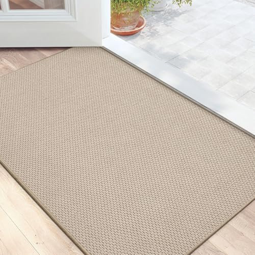 DEXI Fußmatte Innen 44 x 76 cm, rutschfeste Fussmatte waschbar, absorbierend Schmutzfangmatte, wasserdicht Türmatte für Hund, Haustür, Patio, Beige
