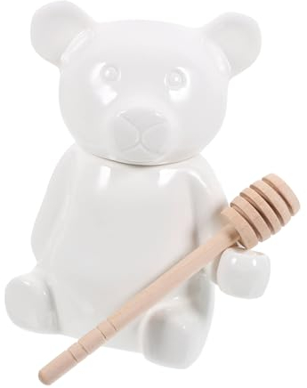 MOLUCKFU 1juego Cerámica De Miel Con Cucharón De Madera Dispensador De Jarabe Forma De Oso Para Almacenamiento Cocina y Fácil De Usar