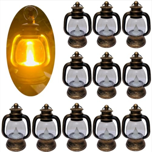 WANGMINGTU 12 Pack Mini Lantern with 4 Flickering LED Candle, Vintage Lanterns Ornaments Table Centerpiece Halloween Western Party Christmas Tree Decorations…