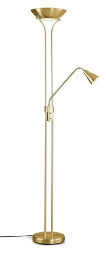 Reality Leuchten LED Stehleuchte Scotty R41651308, Metall Messing Matt, 2x 7W E24 + 1x 4.5W E14, Switch Dimmer, Flex