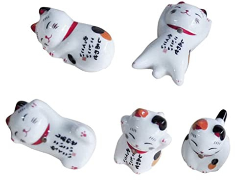 Porte-Baguettes en céramique Chat Chanceux Porte-Baguettes en céramique Chat Porte-Bonheur Support de Style Japonais cuillère Fourchette Support de Couteau pour la décoration 5 PCS
