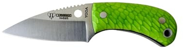 Cudeman Nuevo Cuchillo de Cuello Yoda 200-JV Cuero Hoja de Acero Böhler N-695 y empuñadura de juma verde serpiente de 5,8 cm para Caza, Pesca, Supervivencia y bushcraft + Portabotellas Regalo