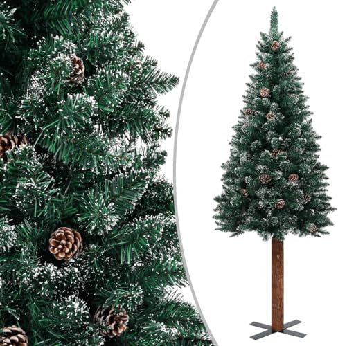 YUOTYRKTEJRSG albero di natale con luci incorporate,alberi di natale in offerta,Albero di Natale Sottile Legno Vero Verde con Neve Bianca 210cmIdeale per patii, salotti, dove è necessario