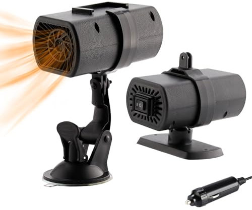 Wokdsbl Mini 2-in-1 Multi-Function Heater - 150W 12V Portable Space Heater for Indoor Use, Car Camping - Double Bracket With Cigarette Lighter Plug - Quick Demister for Windscreen