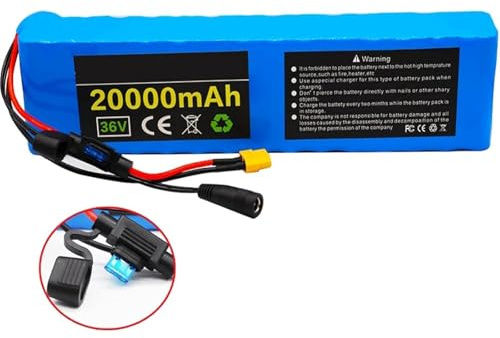 BDBLFLTZ 36V 20Ah Bicicleta Eléctrica Batería Litio,10S3p Batería Litio,Built-In 30A BMS, con 42V 2A Cargador,para 200W 350W 500W Scooters, Bicicletas Eléctricas Motor XT60