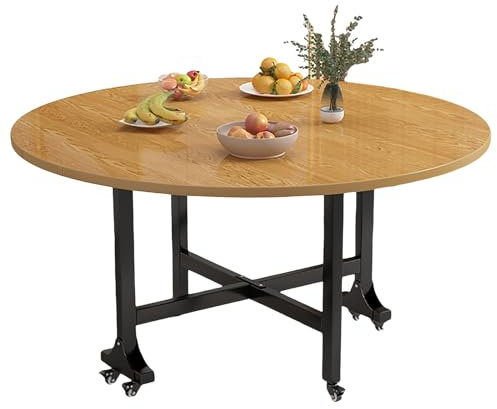 Table de salle à manger pliable à roulettes pour petits espaces Table ronde multifonction extensible couleur noyer