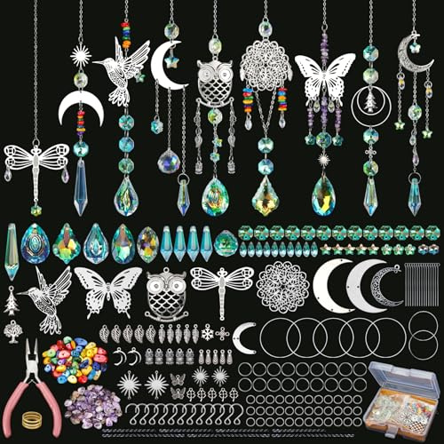 DIY Sonnenfänger-Set, 460 Stück, Sonnenfänger, Bastelbedarf, Kunst und Handwerk für Erwachsene, Hängendes Prisma, Sonnenfänger mit Kristallen, Kugel, Innenfenster, Zuhause, Hochzeit, Garten, Festival,