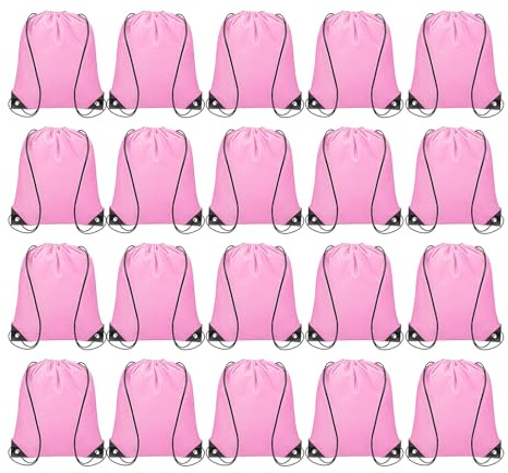 QUARKZMAN 20 Stück Zugbeutel Zugrucksack Großhandel Polyester Sport Zugbeutel Gymnastikbeutel Cinch Tote Zugrucksack für Fitnessstudio Party Sportreise Schwimmen Strand, Pink