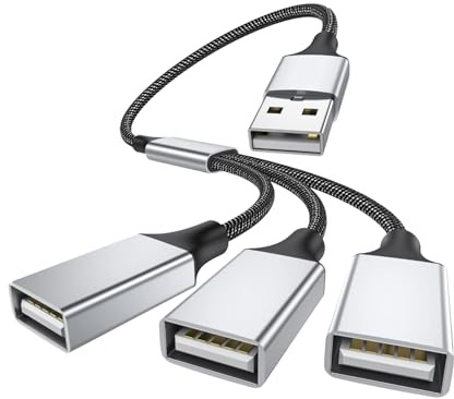 Leloco USB Splitter 1 zu 3 Verteiler 0,25m, USB Y Kabel 1 Stecker zu 3 Buchse Adapter 2.0 für Strom und Daten Übertragung, Gilt für Mac,Auto,PS4,Laptop usw.