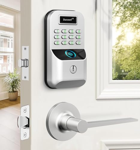 Cerradura de puerta de huellas dactilares con 2 manijas de palanca, cerrojo inteligente de entrada sin llave, teclado electrónico con bloqueo automático, Bluetooth, juego de manijas de puerta