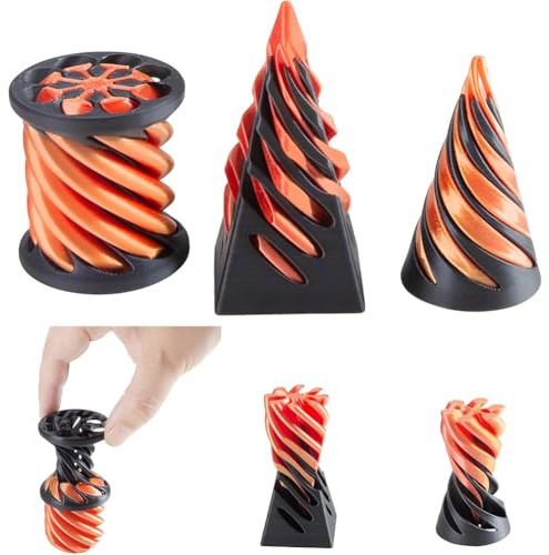Jouet en Spirale Imprimé en 3D,3PCS Impossible Cone Pyramid,Sculpture de Passthrough Pyramide,Cadeau Original pour Homme Bureau Gadget Optique Anti-stress Technologie Design Moderne (Orange Noir)