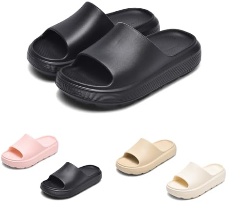 GemChve Claquettes Hommes Chaussons Femme Antidérapant Sandales Pantoufles Confortable Unisex Epaisse Foam Slides pour Maison, Jardin, Salle de Bain, Piscine, Plage Black 35/36EU