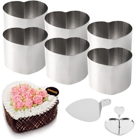 Dessertringe und Speiseringe, 8 Stück Edelstahl Herz Servierringe mit Presse und Heber Tortenring, Herzbackform Backrahmen für Hausgemacht Dessert Gebäck Mousse Kuchenbacken