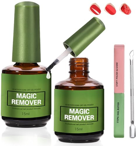 2 Stück Magic Nagellackentferner für Gelnägel, Gel Nail Polish Remover mit Nagelfeile und Nagelhautschieber, Gelnägel Shellac Entferner, Entfernt Schnell und Einfach Gellack, Schadet Dem Nagel Nicht