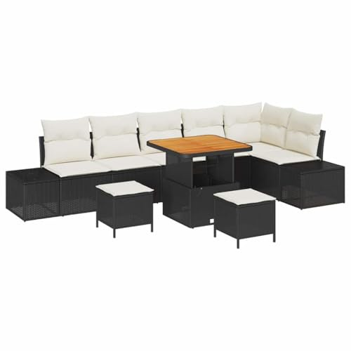 vidaXL Trädgårdsoffset med kudde 9 pcs Svart konstrotting, Trädgård och terrass, modern modulär utemöbel, UV-skyddad soffa, lätt rattansoffa, mysig patio-lounge