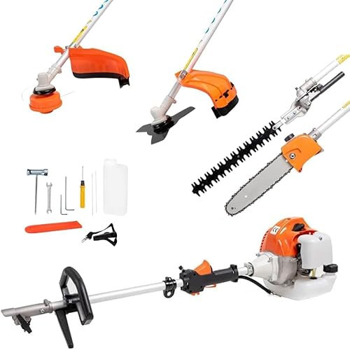 Decespugliatore A Scoppio Multifunzione 4 in 1, 52cc 2 Tempi, con Tagliabordi, Motosega, Tagliasiepi e Tagliaerba, Kit Accessori per Giardinaggio