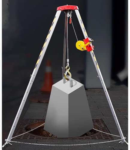 Manhole Rescue Tripod Kit for Confined Spaces, Includes 98-Foot Wires and Fall Arrest System, Ideal for Traffic Safety and Well Recovery