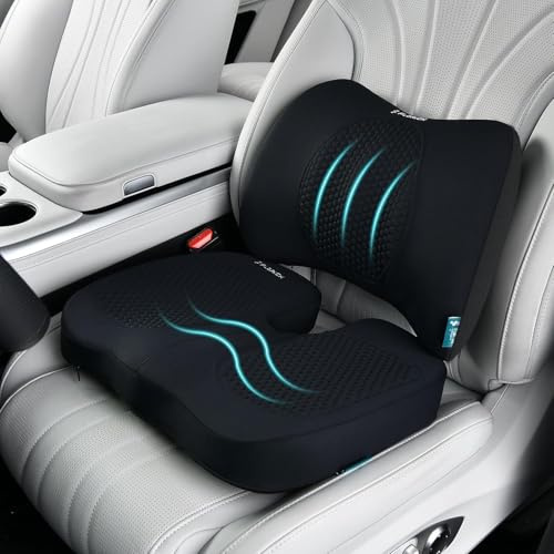 FLORICH Auto Sitzkissen und Lendenkissen Memory Foam Schreibtischstuhl Kissen Ergonomisches Sitzkissen Steißbein Entlastung für Autositze, Bürostuhl, Rollstuhl, Typ1 - Schwarz
