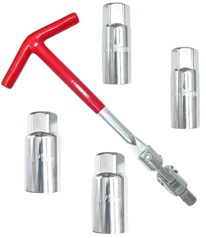 5 Pcs Spark Plug Socket Wrench, T-Handle With Two 16mm (5/8 Inch) And Two 21 (13/16 Inch) Spark Plug Wrench, Universal Spark Plug Tool For Motorcycles, Lawn Mowers And Small Motor Vehicles, etc