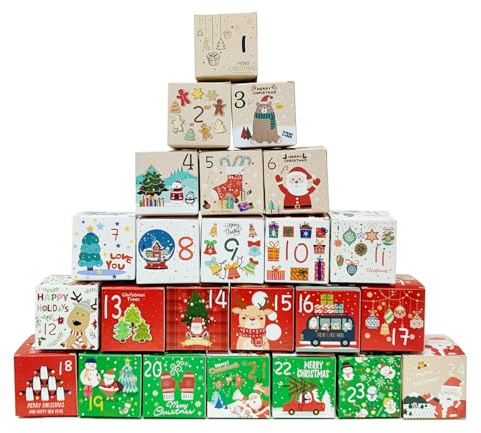 DAHI 24 st julkalender, låda, adventskalender för att fylla 24 adventskalender lådor vacker presentpåse jultema adventskalender lådor (B)