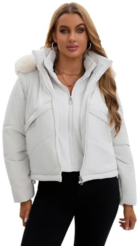 chiguomaoyi Vestes légères d'hiver pour femmes 2 en 1 Doudoune courte sans manches Gilet sans manches pour femmes Manteau matelassé chaud à capuche Vêtements d'extérieur tendance