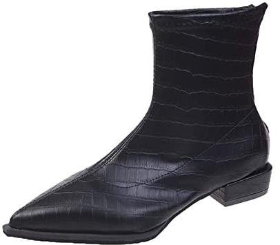 cfpqv Western Boots Women's Cowboy Boots Lace Women's Boots Motorcycle Biker Boots Work Shoes Faux Leather Ankle Boots with Heel Riding Boots Slip On Boots Autumn Winter Short Shaft Boots, black, 7 UK