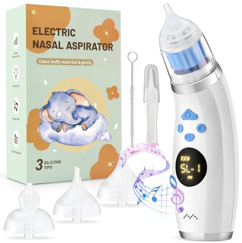 TTAWIFT Aspiratore nasale bambino impermeabile IP65 aspiratore nasale elettrico ricaricabile aspiratore nasale elettrico con 5 modalità, 3 punte in silicone, luce colorata e musica