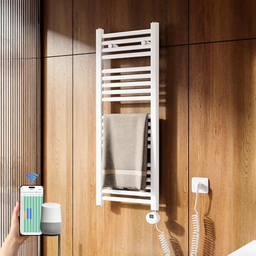 Heilmetz Badheizkörper Elektrisch 1000x400mm Bad Heizkörper mit WiFi Thermostat 300W Seitenanschluss Weiß gerade Badheizkörper mit Timer+Intelligenter Temperaturregler+LCD-Displays Energiesparend