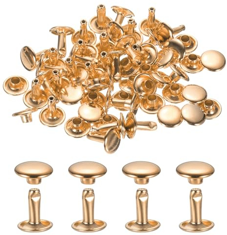 QUARKZMAN 120 Juegos De Remaches De Cuero 7mm Remaches Tubulares Oro Claro | De Doble Gorra, Accesorios Para Reparación Y Decoración De Artesanías En Cuero