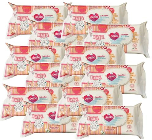 12 X Dea-lo Salviettine Baby Burro di Karite' 72 pz delicate salviette detergenti studiate per la cura quotidiana della pelle dei più piccoli
