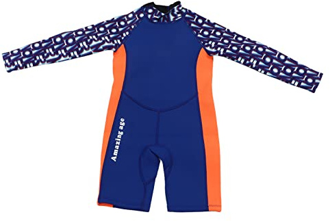 POENVFPO Combinaison de Plongée pour Enfants, Extensible, Garde au Chaud, pour Garçons et Filles, Manches Longues, Bleu Violet, Caoutchouc Néoprène, Maillot de Bain en Nylon pour Enfants (Taille 8)