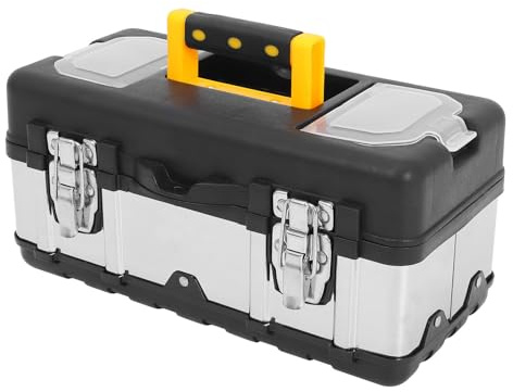 Toddmomy Boîte à Outils en Acier Inoxydable 14 Pouces Mallette de Transport Portable Double Couche Renforcée Caisse Outil Compacte pour Usage Professionnel et Activités de Plein Air