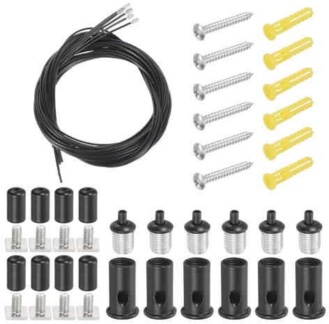 sourcing map 6Set Ceiling Hanging Wire Cable Kit, 3.3ft Top Adjust Adjustable Hanging Wire Rope Suspension with Square Mount Screw Kit for Pendant Chandelier Ceiling LED Panel Light, Black