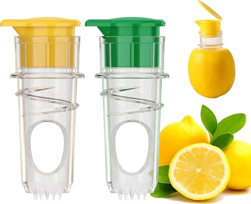Nuovo spremiagrumi con tappo a vite 2025 - Confezione da 2 spremiagrumi portatile per limone e lime senza BPA con coperchio - Spremiagrumi manuale per cucina, cocktail e cucina all'aperto (giallo + ve